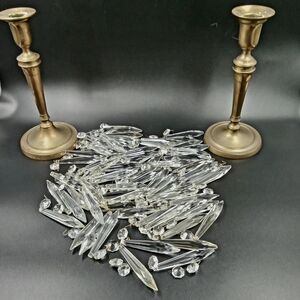 Elegant Crystal Prisms with Brass Candle Holders